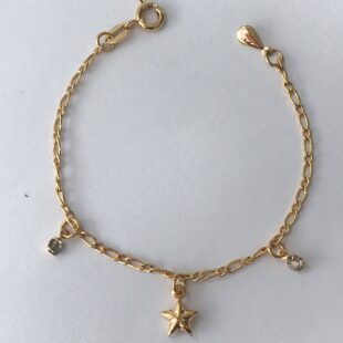 Pulseira 1x1 com Estrela e Ponto de Luz Banhado a Ouro