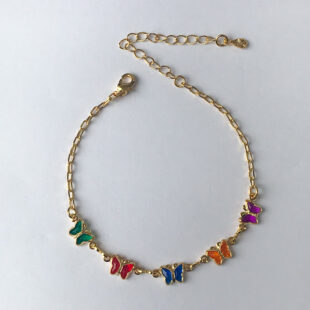 Pulseira-borboletas-coloridas-banhado-a-ouro